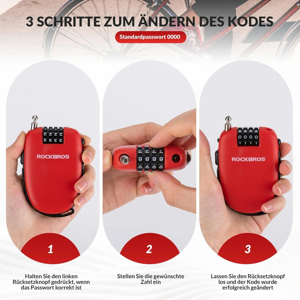 Rockbros Kabelschloss – 94cm Zahlenschloss Rot Default Title
