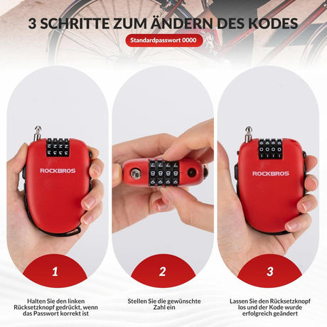 Rockbros Kabelschloss – 94cm Zahlenschloss Rot Default Title