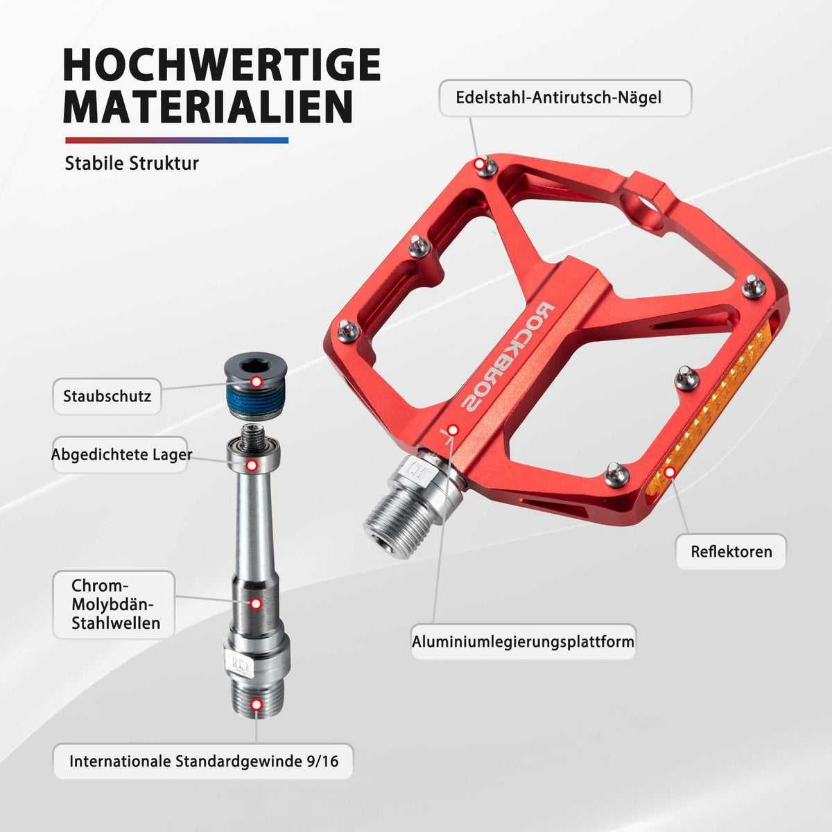 Rockbros Fahrradpedale aus CNC Aluminium Rot