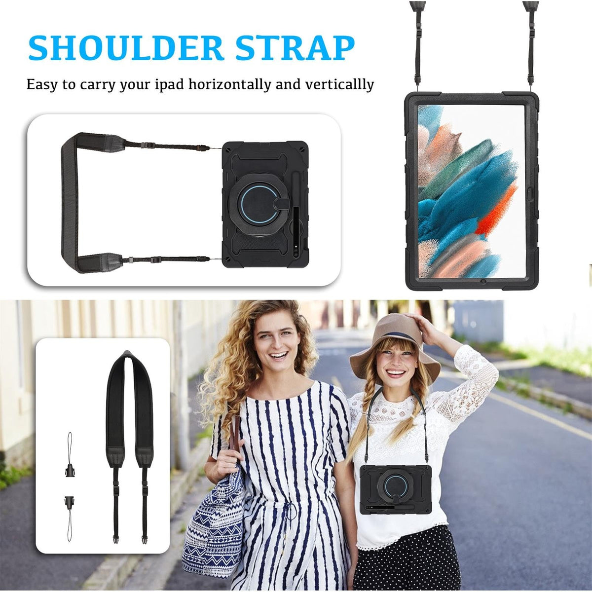 Samsung Galaxy Tab S10 FE+ - Armor Case mit Ständer & Gurt Schwarz
