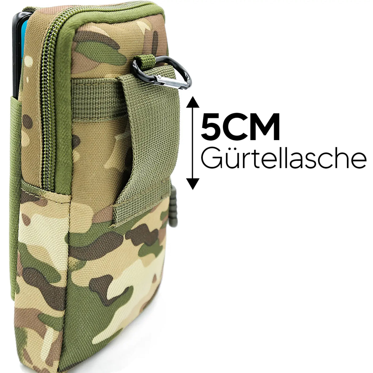 Praktische Handy-Gürteltasche in Schwarz oder Camouflage – Perfekt für Arbeit und Outdoor.
